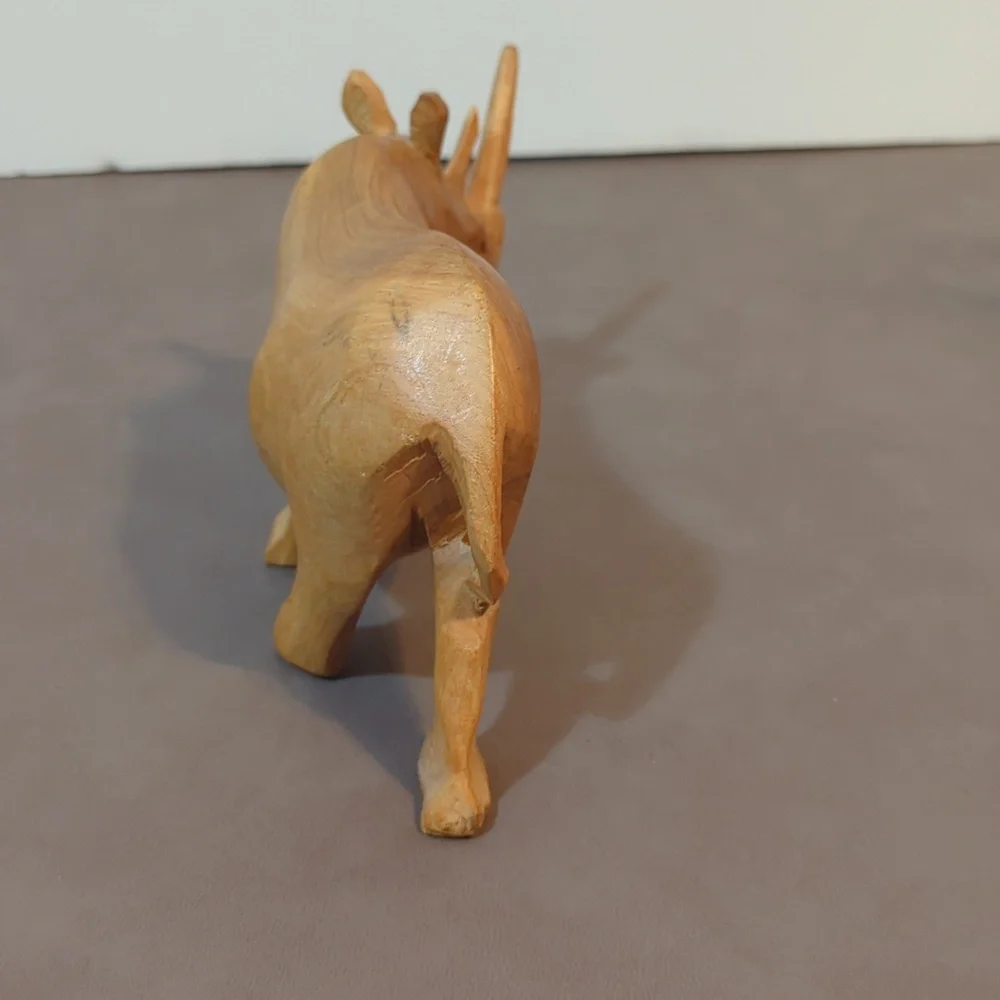 Hand carved wooden pair rhino antelope gazelle deer statue set of 2
